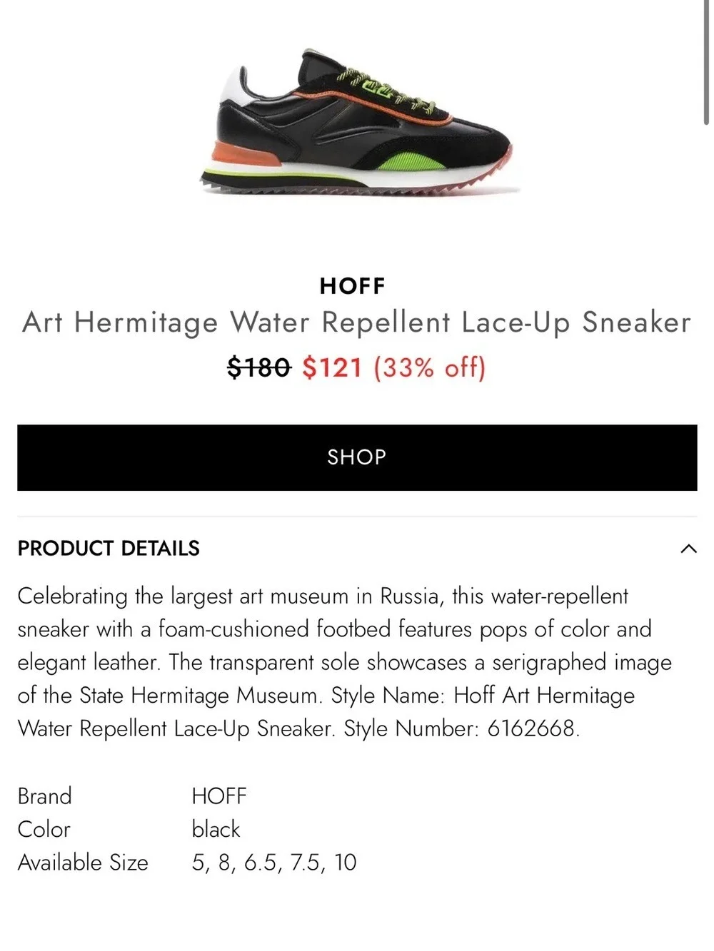 HOFF ART HERMITAGE SNEAKERS WOMENS US 9 EU 40 BLACK ORANGE GREEN MUSEUM SHOES